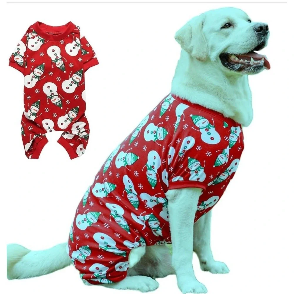 Lanyarco Dog Christmas Pajamas XL Red Snowman Holiday Pet Clothes